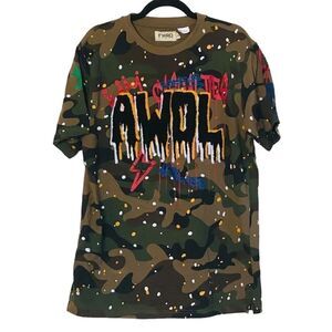 FWRD DENIM Camo Print Splatter Paint Patch AWOL T-Shirt Sz 2XL Runs Small NWOT